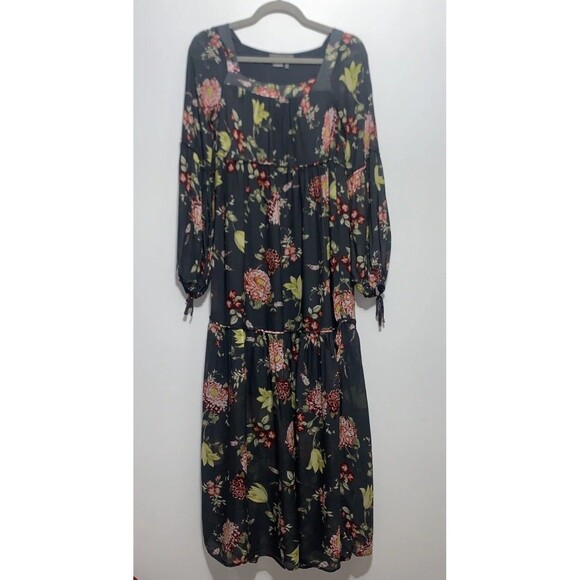 ANTHROPOLOGIE Evelin XS Maxi Dress Green Floral Boho Ruffle Tiered Chiffon - Picture 2 of 12